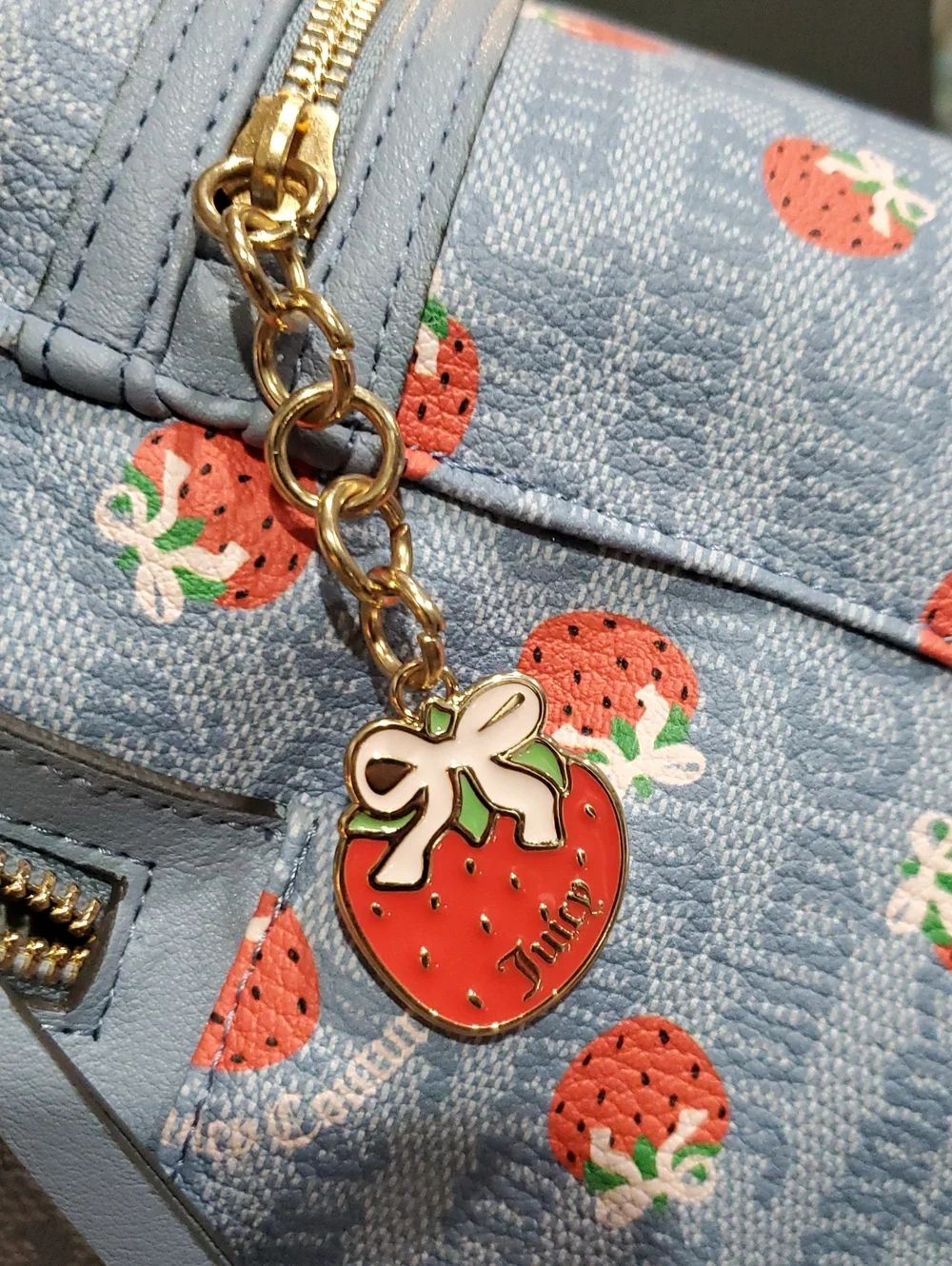 Juicy Couture berry sweet dusty blue red strawberry print monogram backpack new